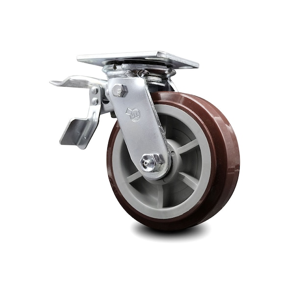 6 Inch Polyurethane Swivel Caster with Ball Bearing and Total Lock Brake SCC